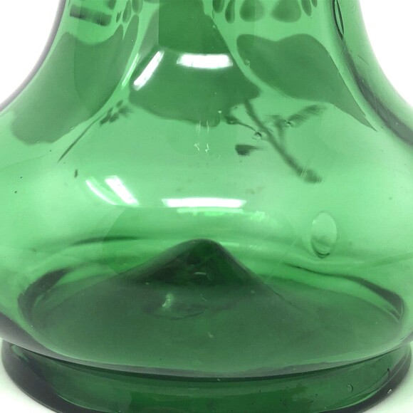 Moser Snow Glass Vase VTG Hand Blown Emerald Hand Painted Enamel Ruffle Top - Picture 10 of 12